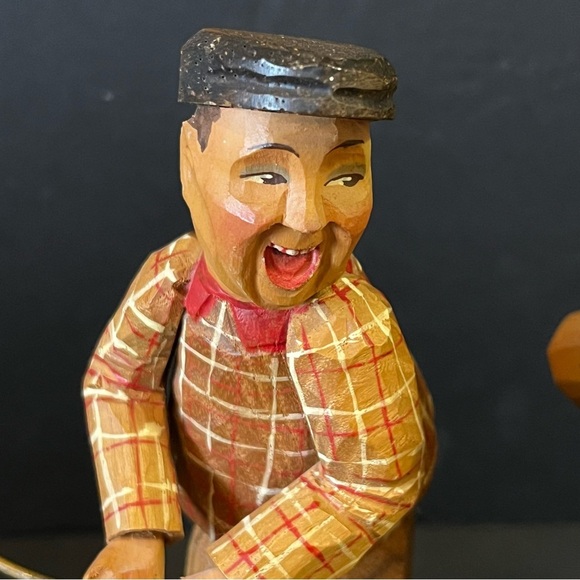 ANRI Wooden Carvings Golf Golfer Figurines Men Swinging Carry Clubs Lot 2x READ - Picture 2 of 11